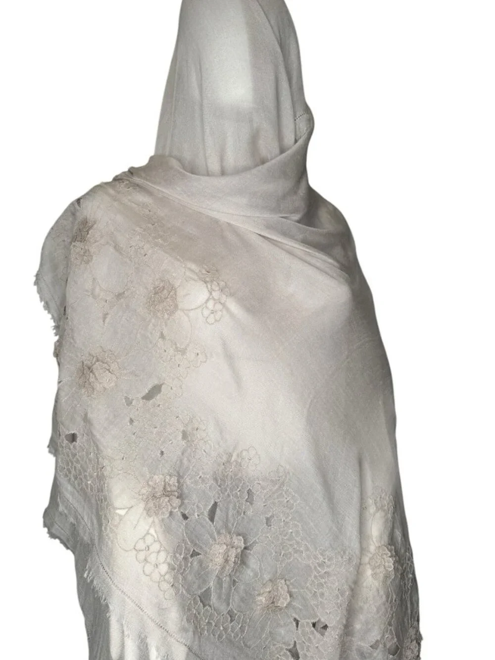 Valentino Garavani XL dusty pink rose Floral 3D Cashmere Fringe Scarf